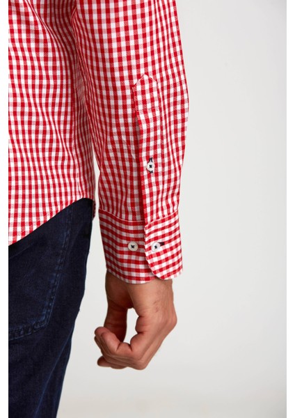 Modern Fit Gizli Düğme Yakalı Kırmızı Spor Erkek Gömlek GMKRA0122300202_D24 modelleri