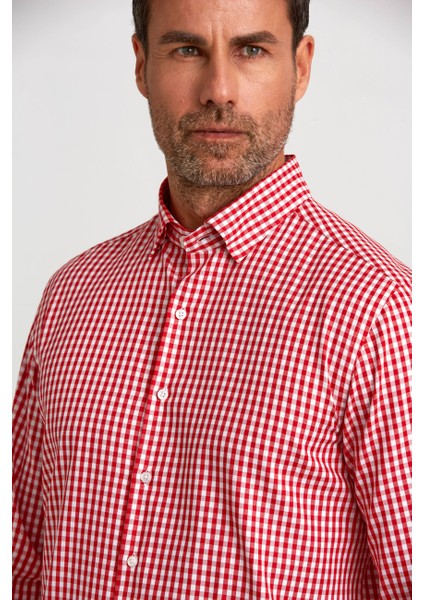 Modern Fit Gizli Düğme Yakalı Kırmızı Spor Erkek Gömlek GMKRA0122300202_D24 fırsatları