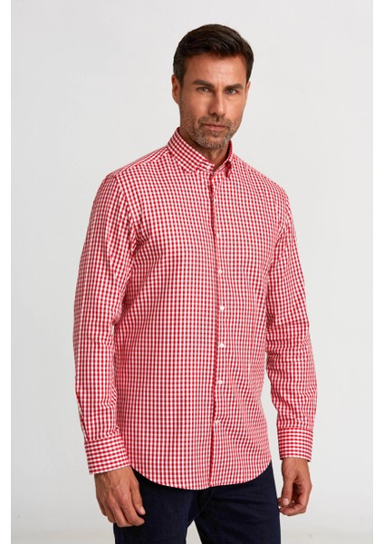 Modern Fit Gizli Düğme Yakalı Kırmızı Spor Erkek Gömlek GMKRA0122300202_D24 indirimleri
