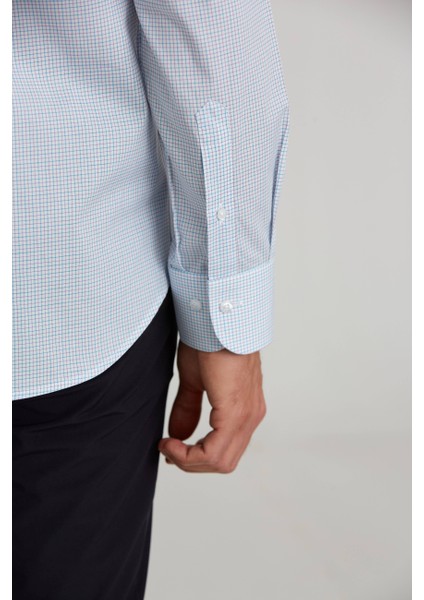 Regular Fit İtalyan Yaka Kareli Mavi Erkek Gömlek GM23K232072_D35 modelleri