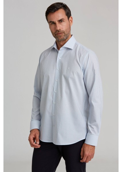 Regular Fit İtalyan Yaka Kareli Mavi Erkek Gömlek GM23K232072_D35 fırsatları