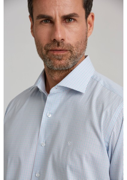 Regular Fit İtalyan Yaka Kareli Mavi Erkek Gömlek GM23K232072_D35 indirimleri