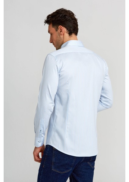 Modern Fit Paşa Yaka Düğmeli Açık Mavi Saten Erkek Gömlek GMCZG0822300220_D33 fiyatları