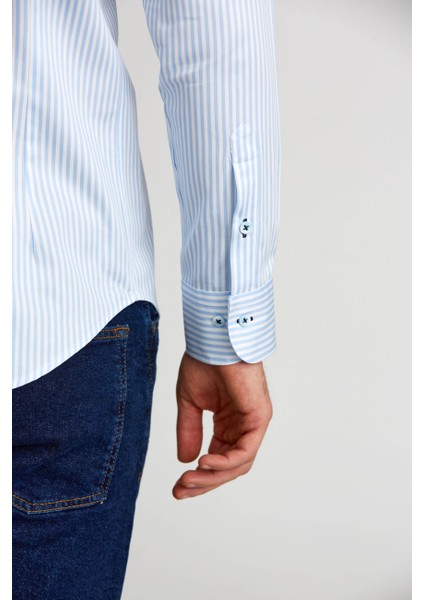 Modern Fit Paşa Yaka Düğmeli Açık Mavi Saten Erkek Gömlek GMCZG0822300220_D33 modelleri