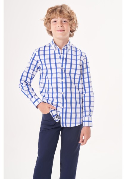 Regular Fit Yaka Düğmeli Lacivert Erkek Çocuk Gömlek GM23Y231169_D39