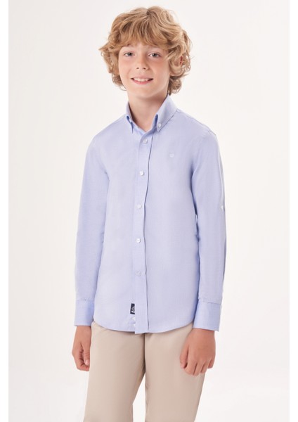 Regular Fit Yaka Düğmeli Mavi Çocuk Gömlek GM23Y231162_D35