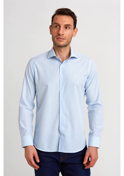 Regular Fit İtalyan Yaka Mavi Basic Klasik Erkek Gömlek GM23K232070_D35
