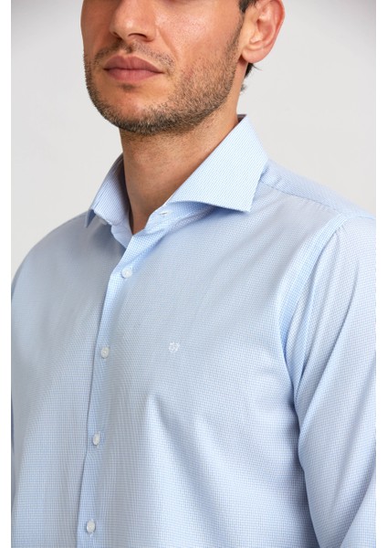 Regular Fit İtalyan Yaka Mavi Basic Klasik Erkek Gömlek GM23K232070_D35 fırsatları