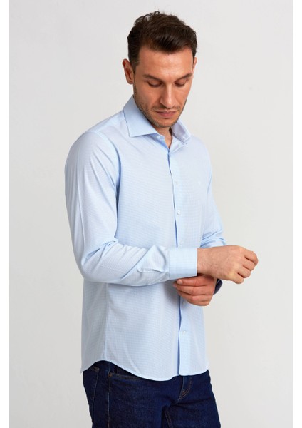 Regular Fit İtalyan Yaka Mavi Basic Klasik Erkek Gömlek GM23K232070_D35 indirimleri