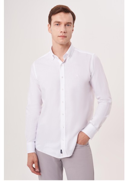 Regular Fit Paşa Yaka Beyaz Erkek Gömlek GM23Y231163_D01