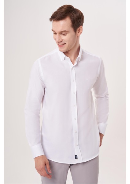 Regular Fit Paşa Yaka Beyaz Erkek Gömlek GM23Y231163_D01 fırsatları