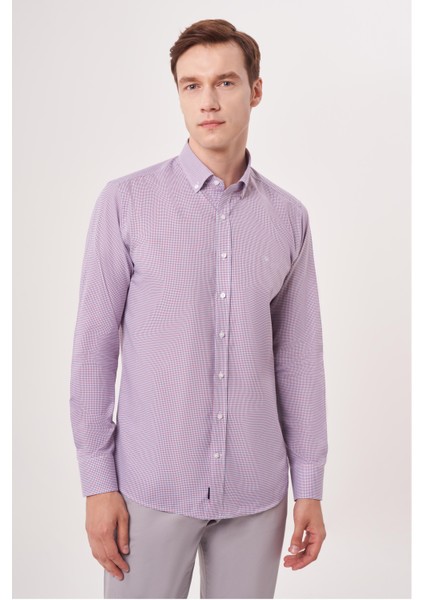 Regular Fit Paşa Yaka Düğmeli Kırmızı Erkek Gömlek GM23Y231167_D24