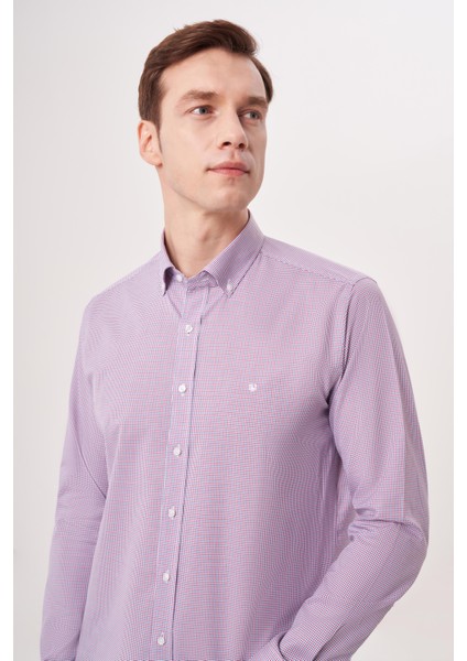 Regular Fit Paşa Yaka Düğmeli Kırmızı Erkek Gömlek GM23Y231167_D24 modelleri