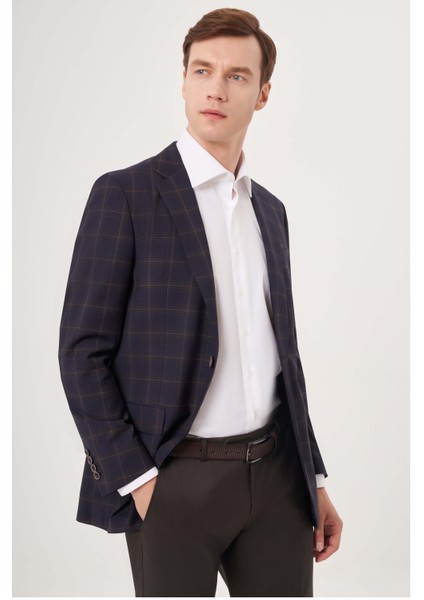 Comfort Fit Mono Yaka Lacivert Yün Erkek Ceket PCK23Y23109_D39