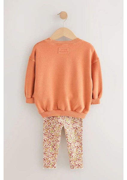 Oversize Balkabağı Desenli Çiçek Taytlı Kız çocuk takım - Turuncu fiyatları
