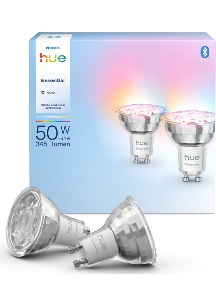 Hue Essential 4.7W GU10 345 Lumen Renkli Akıllı Spot Ampul (2'li Ekopaket)