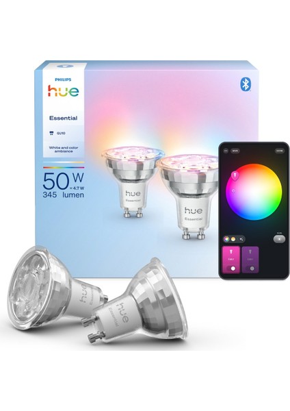 Hue Essential 4.7W GU10 345 Lumen Renkli Akıllı Spot Ampul (2'li Ekopaket) indirimleri