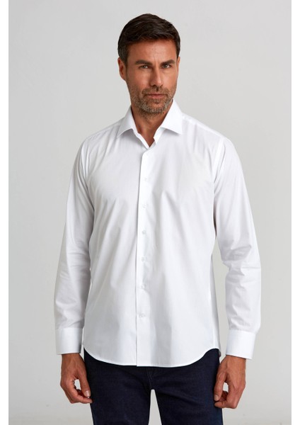 Erkek Beyaz Regular Fit Pötikare Gömlek GM23K232095_D01