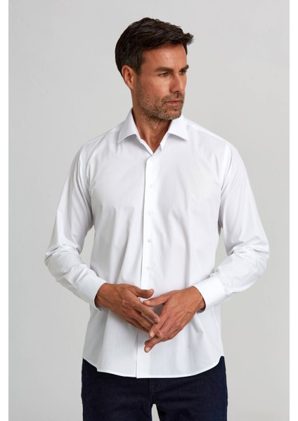 Erkek Beyaz Regular Fit Pötikare Gömlek GM23K232095_D01 indirimleri