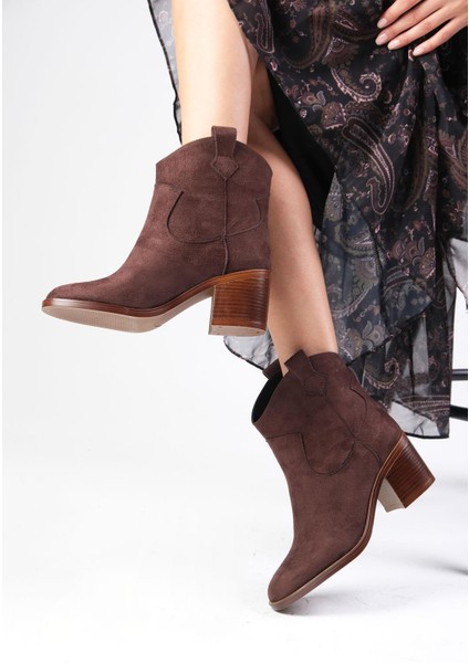 Alessia Western Kahverengi Topuklu Kadın Bot modelleri