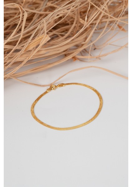 925 Ayar Gümüş Altın Yaldızlı Simli Yassı (Ezme) Italyan Gümüş Bileklik SGTL13055GOLD fırsatları