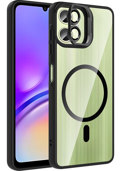 Galaxy A06 Kılıf Standlı ve Kamera Lens Hediyeli M-Safe Şarj Özellikli Ecrz Etro Kapak - Siyah