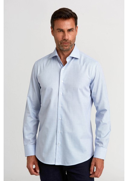 Modern Fit Yarım İtalyan Yaka Lacivert Klasik Erkek Gömlek GMARS0422302101_D39