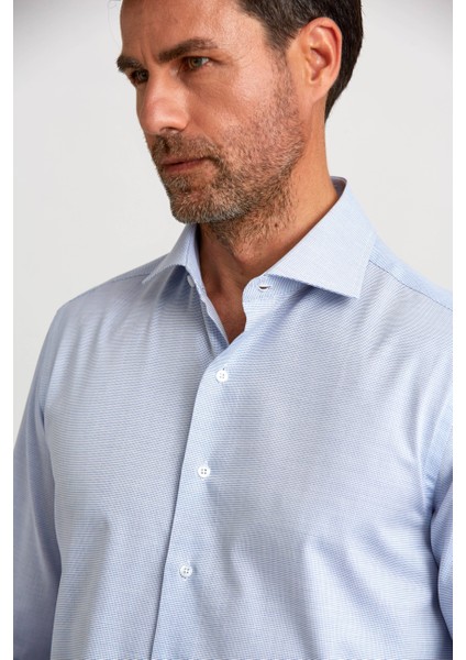 Modern Fit Yarım İtalyan Yaka Lacivert Klasik Erkek Gömlek GMARS0422302101_D39 fırsatları