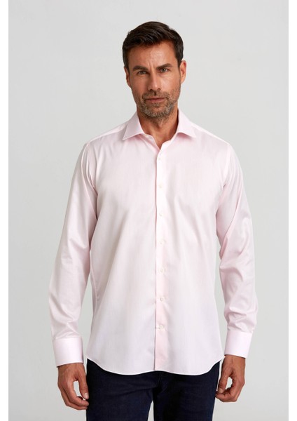 Regular Fit İtalyan Kumaş Platinium Pembe Erkek Gömlek PLTG002_D29