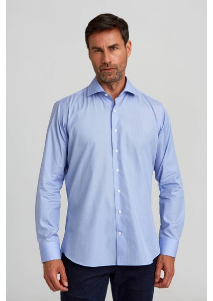 Regular Fit İtalyan Yaka Mavi Erkek Gömlek PLTG009_D35