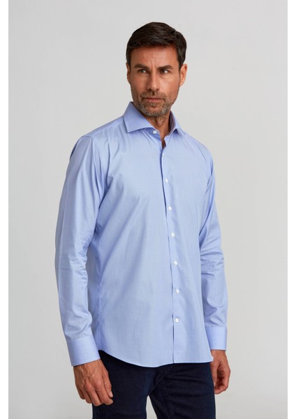 Regular Fit İtalyan Yaka Mavi Erkek Gömlek PLTG009_D35 modelleri