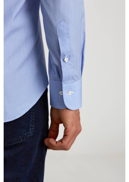 Regular Fit İtalyan Yaka Mavi Erkek Gömlek PLTG009_D35 fırsatları