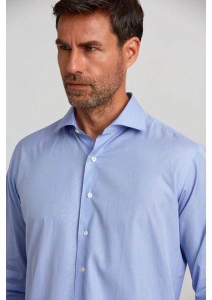 Regular Fit İtalyan Yaka Mavi Erkek Gömlek PLTG009_D35 indirimleri