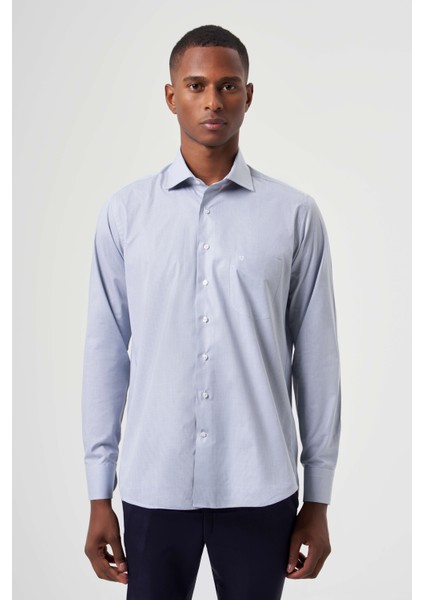 Regular Fit Mavi İtalyan Kumaş Klasik Erkek Gömlek GM23K232045_D35