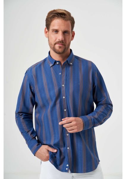 Regular Fit Paşa Yaka Kahve Basic Erkek Gömlek GM23K232022_D11