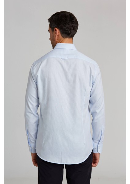 Modern Fit Yarım İtalyan Yaka Mavi Klasik Erkek Gömlek GMARS0422302101_D35 fiyatları