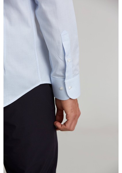 Modern Fit Yarım İtalyan Yaka Mavi Klasik Erkek Gömlek GMARS0422302101_D35 modelleri