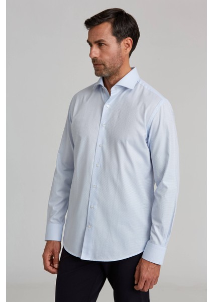 Modern Fit Yarım İtalyan Yaka Mavi Klasik Erkek Gömlek GMARS0422302101_D35 fırsatları