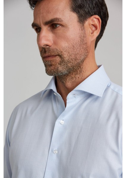 Modern Fit Yarım İtalyan Yaka Mavi Klasik Erkek Gömlek GMARS0422302101_D35 indirimleri