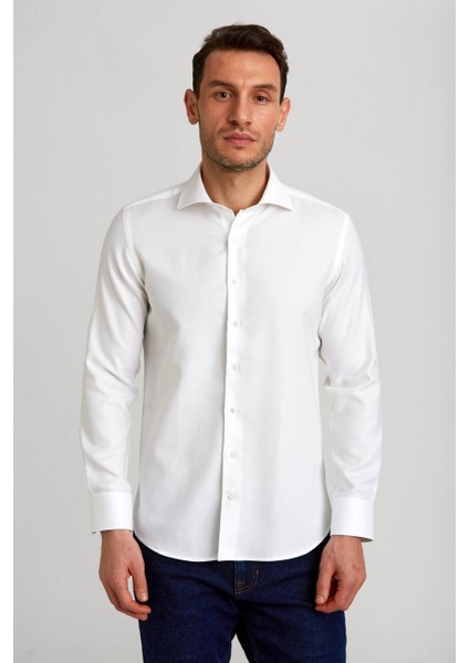 Modern Fit Yarım İtalyan Yaka Beyaz Klasik Erkek Gömlek GMARS0422302101_D01