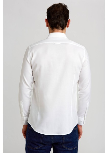 Modern Fit Yarım İtalyan Yaka Beyaz Klasik Erkek Gömlek GMARS0422302101_D01 fiyatları