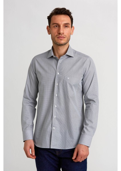 Regular Fit Gri İtalyan Kumaş Erkek Gömlek GM23K232038_D55