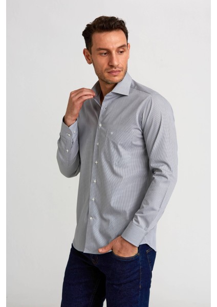 Regular Fit Gri İtalyan Kumaş Erkek Gömlek GM23K232038_D55 indirimleri
