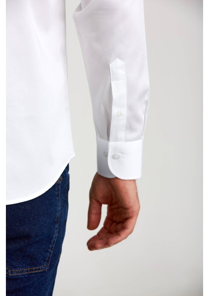 Regular Fit Beyaz Saten Klasik Erkek Gömlek GM23K232064_D01 modelleri