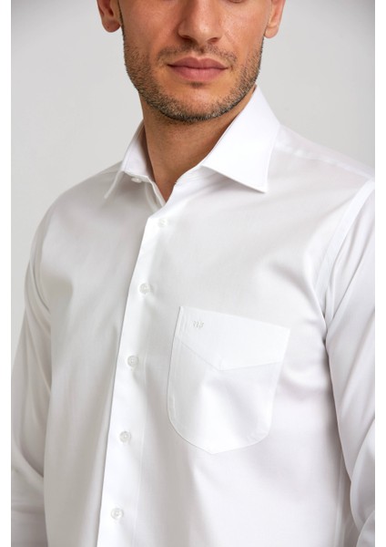Regular Fit Beyaz Saten Klasik Erkek Gömlek GM23K232064_D01 fırsatları