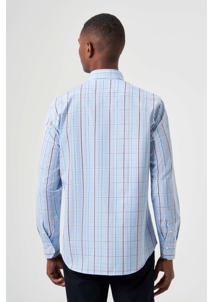 Regular Fit Paşa Yaka Mavi Basic Spor Erkek Gömlek GM23K232010_D35 fiyatları