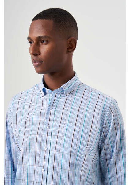 Regular Fit Paşa Yaka Mavi Basic Spor Erkek Gömlek GM23K232010_D35 fırsatları