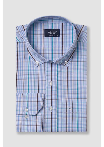 Regular Fit Paşa Yaka Mavi Basic Spor Erkek Gömlek GM23K232010_D35 indirimleri