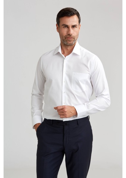 Regular Fit Klasik Beyaz Oxford Erkek Gömlek GM23K232059_D01