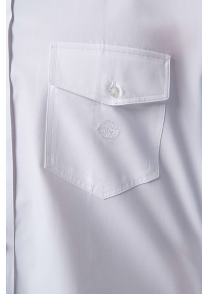 Regular Fit Kol İçi Apoletli Beyaz Basic Erkek Gömlek GM23K232060_D01 modelleri